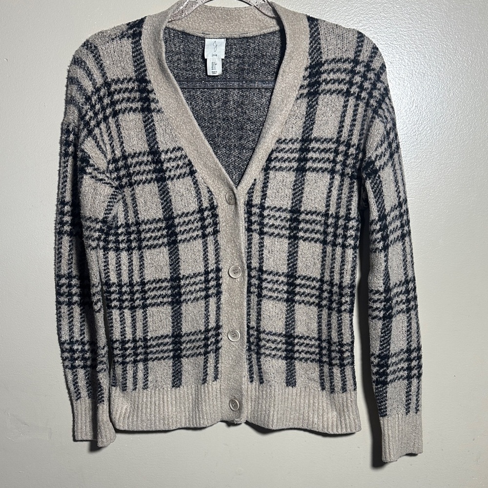 Joie Small Plaid Button‎ Front Cardigan Sweater